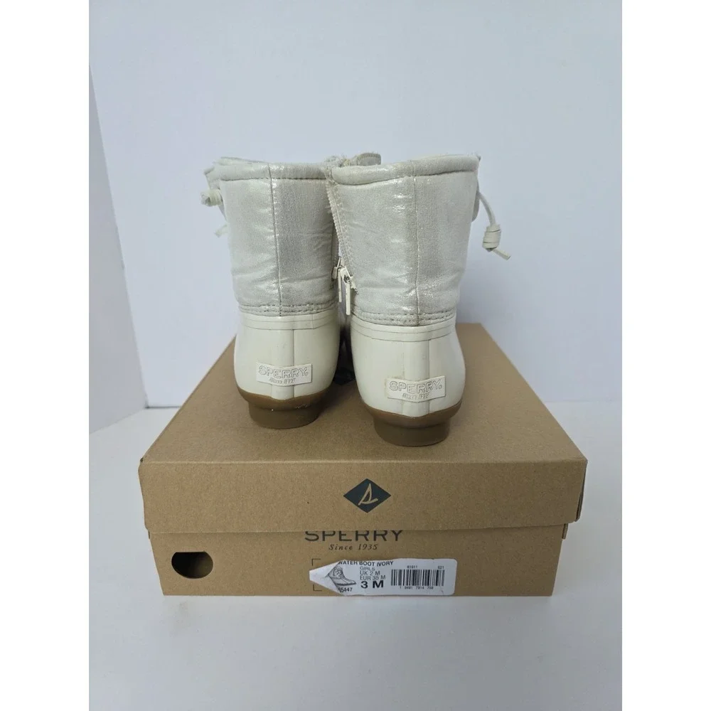Sperry Top Sider Saltwater Boot Ivory Girls‎ sz 3M w/ box